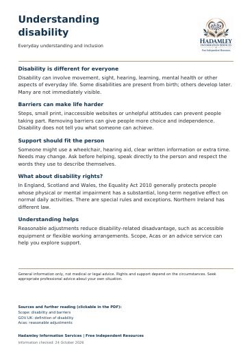First page of Understanding disability