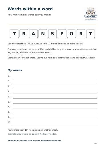 First page of Words within TRANSPORT